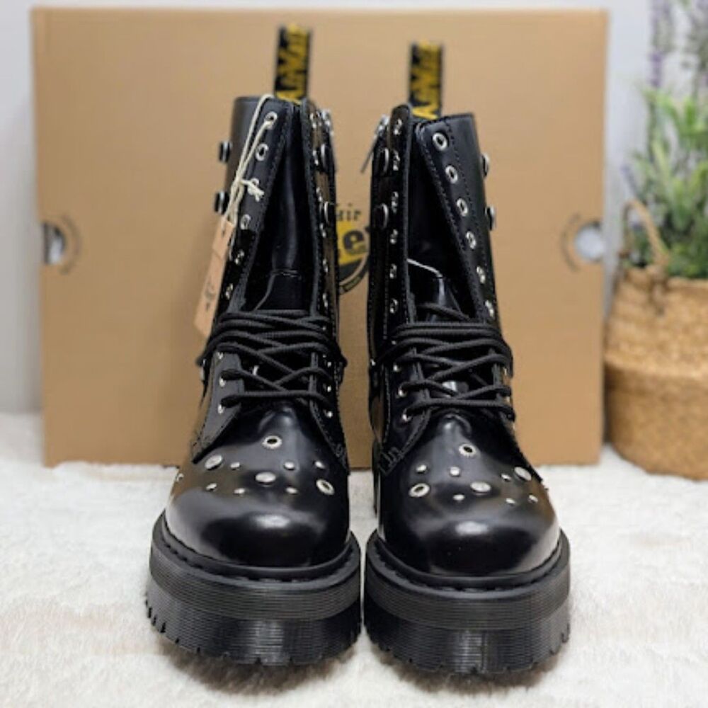 Dr. Martens Jadon Hi HDW Studded Black Buttero Leather Platform Boots UK 7 NIB - Picture 6 of 13